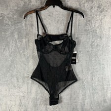 INC Women's Lingerie Bustier Bodysuit Small Lace Black Wire Cup Intimates Sheer