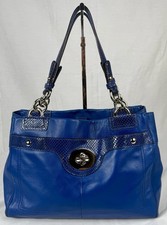 😎😎😎COACH BLUE Penelope Leather Snakeskin Accent Satchel Turn-Lock Bag F16531