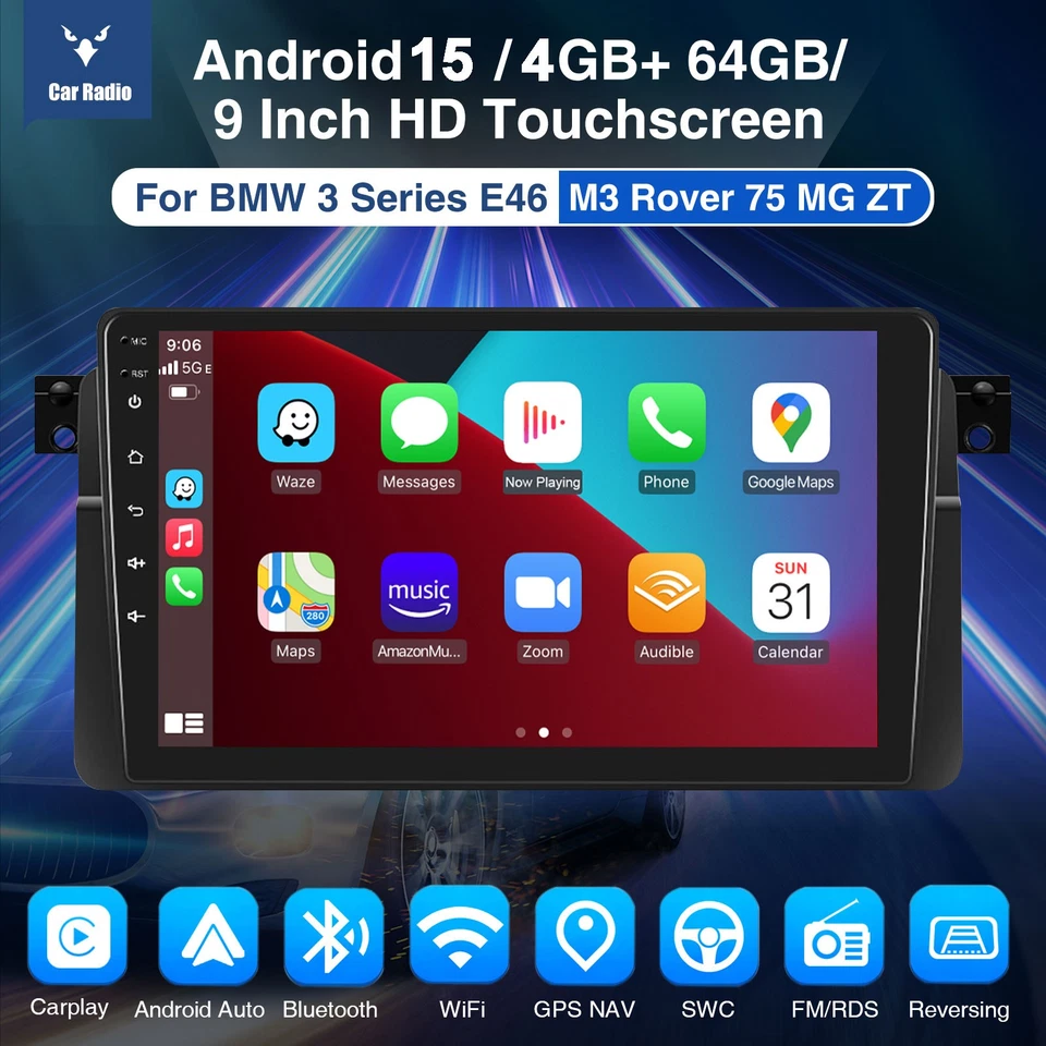 4+64GB for BMW 3-series E46 1998-2006 Android 15 DVR+ Car Stereo Radio BT FM+AHD - Image 2 of 4