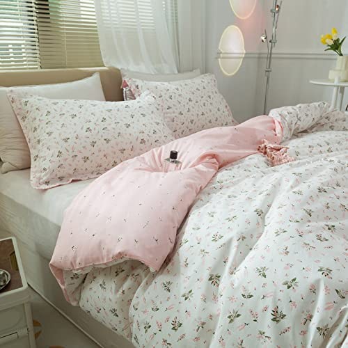 Pink Floral Duvet Cover Twin XL Cotton Garden Bedding Sets Kids Girls White - Bild 4 von 7
