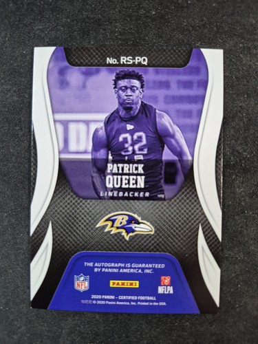 2020 Panini Certified Patrick Queen Rookie Auto /199 RS-PQ Ravens Steelers - Picture 2 of 2