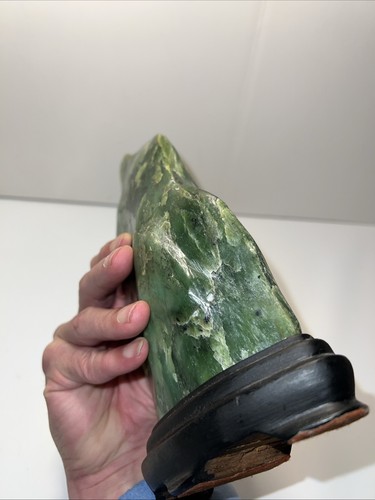 Free form Nephrite Jade Standing Specimen  1342 grams Polished Stone W/Wood Base - Picture 20 of 24