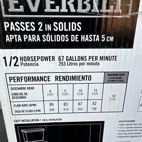 Everbilt 1/2 HP Submersible Sewage Ejector Pump (HDRSW50) New Open Box - Picture 5 of 13