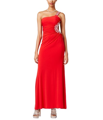 City Studio Womens Solid One Shoulder Gown Dress, brtcherry, Juniors, 13