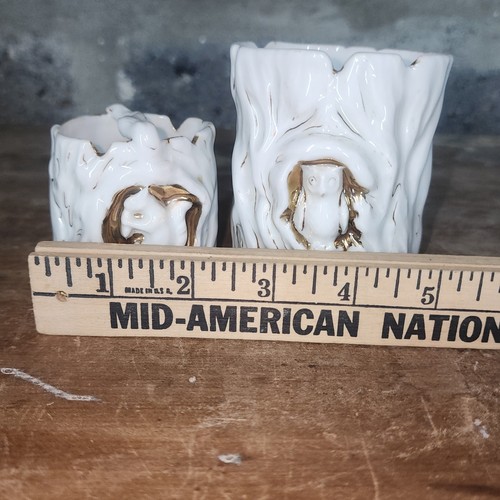 vintage mini planters pots porcelain OWL & SQUIRREL trinket - Picture 7 of 7