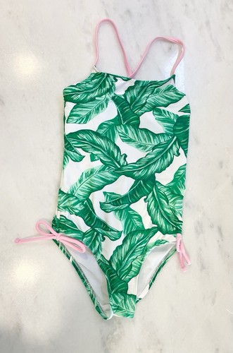 Tropical Leaves Girls One Piece Swimsuit Size S - Picture 1 of 3