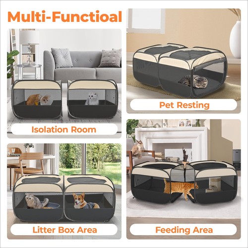 2 in-1 Pop Up Cat Playpen, Detachable Portable Pet Pen for Indoor/Outdoor Use - Picture 5 of 9