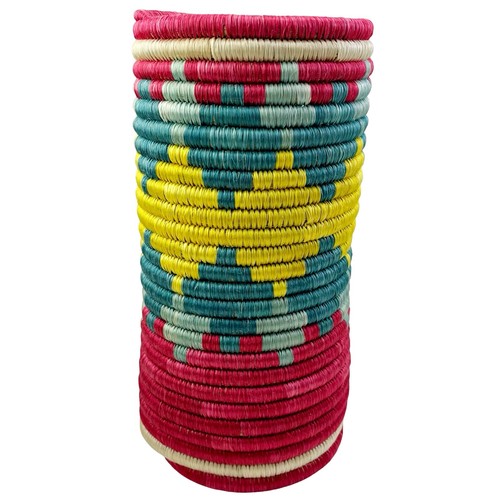 African Handmade Coil Weave Basket Vase Rwanda Colorful Coiled Cylinder 8.5" - Picture 4 of 7
