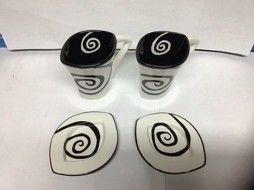 2 Urban Graffiti “SPIRAL” Hand Painted Eye Shaped Collection 12oz Mugs/Saucers!