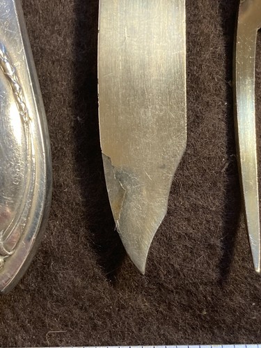 Set Service Six German 800 Silver Fruit/fish & Serving Knife Forks Gold Wash - Picture 12 of 24