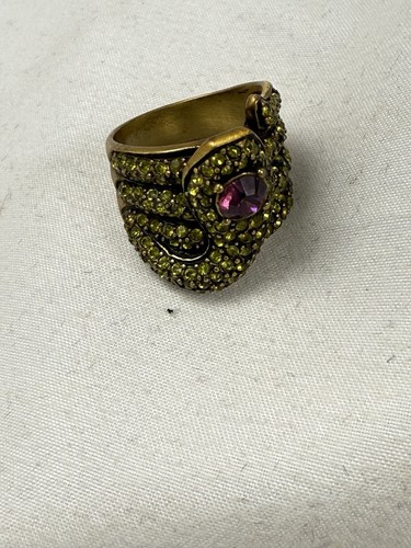 Ring Heidi Daus Serpent Snake Green Crystal Size 6.75 w/Purple Center - Picture 8 of 8