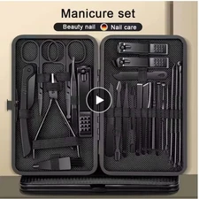 Nail Clipper Set 4–24pcs Black Stainless Steel Manicure Pedicure Kit Case