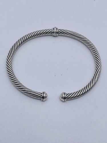 David Yurman Cable Classics Sterling Silver Diamond Cuff Bracelet W Pouch 7.5" - Picture 4 of 9