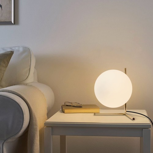 Lámpara de mesa moderna de latón de mediados de siglo contemporánea con globo de vidrio dorado lámpara de escritorio V... - Imagen 6 de 9