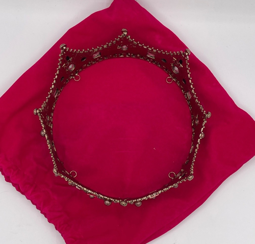 Barockkrone, kupferfarbenes Metall, rosa & graue Kristalle, Kunstperle, 6" Durchmesser - Bild 6 von 7