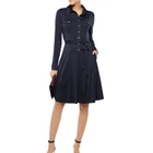 Tory Burch Julianne Silk Long Sleeve Button Down Navy Shirt Dress Medium