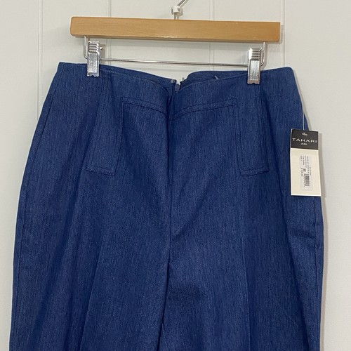 Tahari ASL Sailor Pants Womens 2 Blue Denim Cotton Stretch Pockets High Rise NWT - Picture 5 of 16