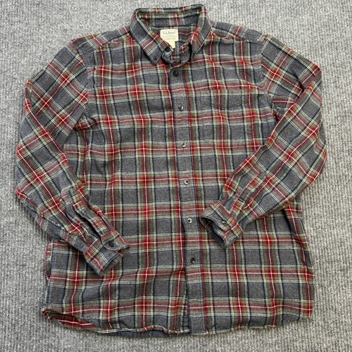 LL Bean Flannel Shirt Mens Large Gray Steward Plaid Scotch Tartan Button Down - Picture 2 of 7