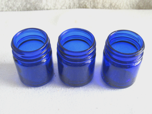 3 Vintage Vicks Vapo Rub Jars, Cobalt Glass, No Lids 1911-1950's - Picture 2 of 4