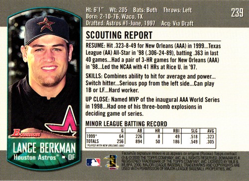 2000 Bowman #239 Lance Berkman - Picture 2 of 2