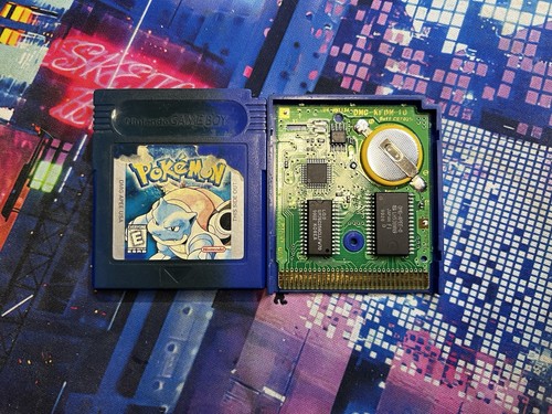 Pokemon Blaue Version Original Label Schaden NEU Batterie 7/4/25 Pins gereinigt!
