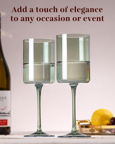 Green Wine Glasses Set of 6 - 【Hand Blown】 Square Colored Wine Glasses,Colorf... - Bild 6 von 7