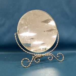 VTG 9.75" Folding Easel Dbl Sided Round Flip Vanity Mirror Twisted Steel Folding