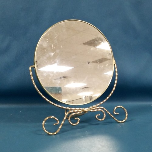 VTG 9.75" Folding Easel Dbl Sided Round Flip Vanity Mirror Twisted Steel Folding
