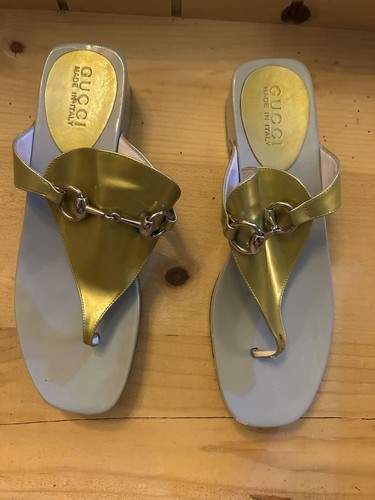 Seltene Gucci Horsebit Holz Sandalen Gold Größe 6B authentische Designer Schuhe - Bild 4 von 10