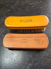 2 Vintage Horsehair Shoe Shine Brushes BEST SHINE 8"  S  G 6 3/4" Wooden Handl