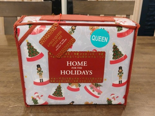 Casa Per Le Vacanze Set 4 Pezzi Lenzuola REGINA Natale Neve Globo Stampa - Foto 2 di 4