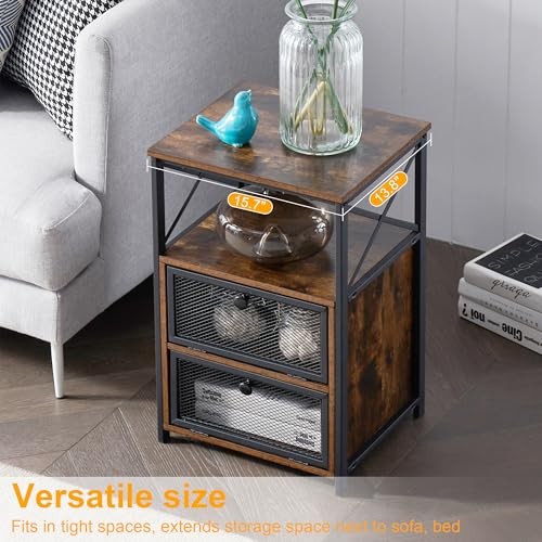 Nightstand Set of 2, End Table with Flip Drawer, Nightstand(Set of 2) Brown - Bild 6 von 6