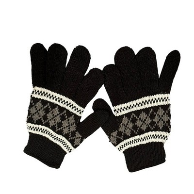 Womens Black Fair Isle Argyle Knit Gloves Warm Winter Fashion Accessories White