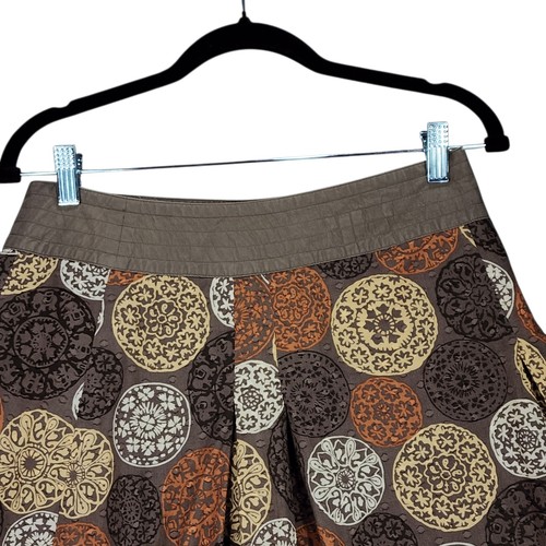 Nic + Zoe Skirt 4 Women Brown Orange Floral A-Line Pleated Cotton Boho Retro 70s - Picture 12 of 13