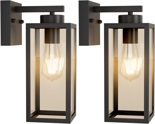 Outdoor Wall Lantern 2 Pack Black Exterior Wall Sconce with Clear Glass Shade Wa - Bild 8 von 8