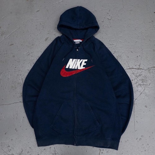 Vintage Nike Center Swoosh Full Zip Navy Blue Hoodie 2XL Retro Y2K Silver Tag