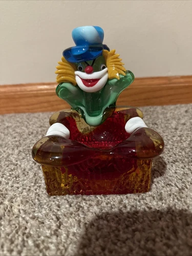 MURANO ITALY HAND BLOWN ART GLASS CIRCUS CLOWN ASHTRAY HALLOWEEN FIGURE