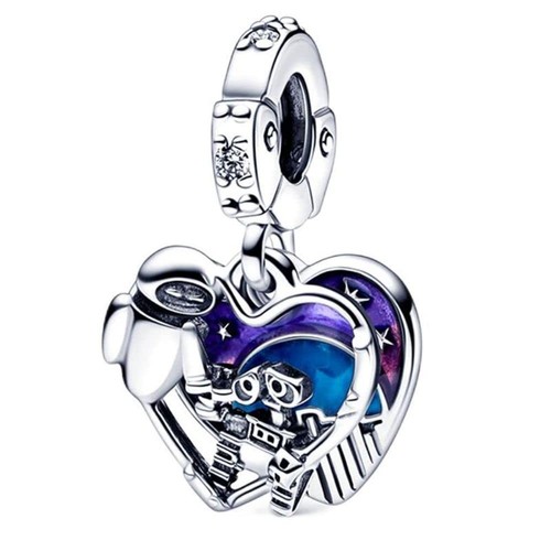 Wall-E & Eve Glow-in-the-dark Dangle Charm 925 Sterling Silver Bead for Charm Br