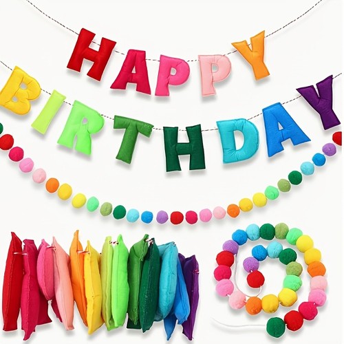 Happy Birthday Banner One 2.5 Meter Colorful String 3d Includes 13 Letters - Picture 4 of 5