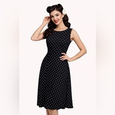 Chaps Polka Dot Maxi Dress Stretch Size Large Career Cocktail Sleeveless Pinup