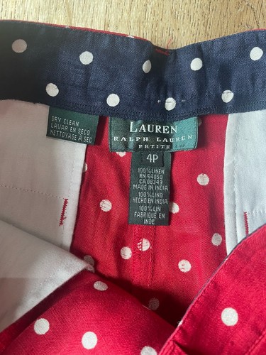 Lauren Ralph Lauren 4P Red Polka Dot Shorts LRL High Waist Retro Linen Blend - Picture 2 of 6