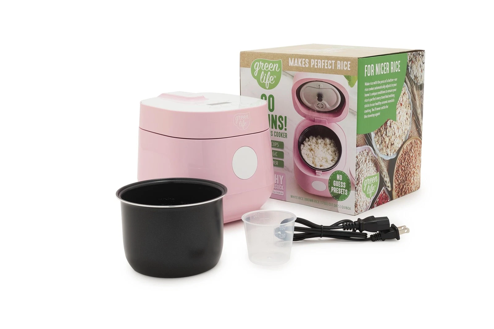 4 Cup Pink Rice Cooker Ceramic Nonstick One Touch Cooking for Rice and Quinoa