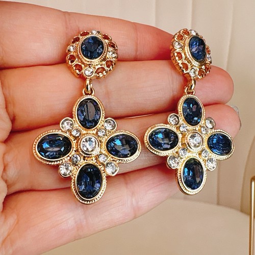 Antique Style Heart Shaped Diamond Dangle Earrings | Sterling Silver