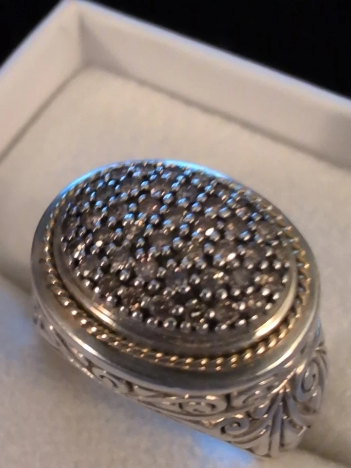 Anillo Vintage EFFY NY Talla 7 Diamantes Oro 18K W SS BH Diseño Intrincado Grueso... Foto 2 de 4