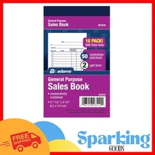 Professional Carbonless Sales Book - 2-Part Receipts, 50 Sets, Pack of 10