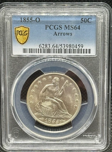 1855 O Seated Liberty Half Dollar with Arrows PCGS MS 64 Bright White Luster