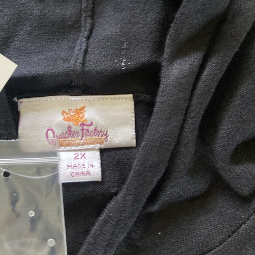 Quacker Factory 2X Black Sequin Anchor Knit Cardigan Zip Front Hood Pockets NWT - Picture 2 of 7