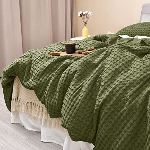 100% Cotton Waffle Duvet Cover King, Ultra Soft Skin-Friendly Duvet Cover Set - Picture 7 of 7