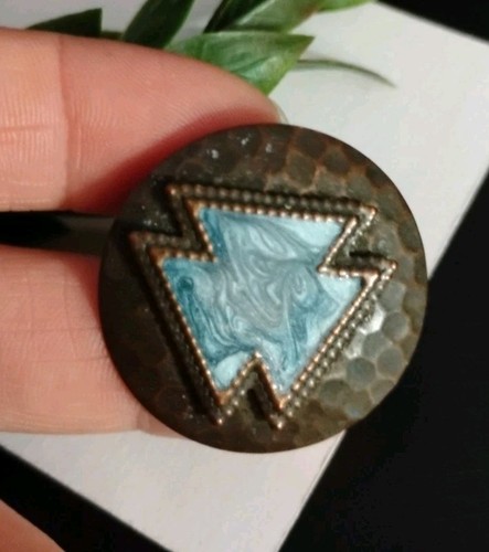 Orecchini Vintage Southwest Geometrici Smalto Turchese Intarsiato Girocollo 1,25" Clip Rotondo! - Foto 8 di 9