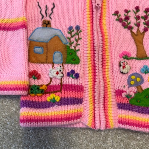 Strickpullover Cardigan mit Kapuze rosa Applikation Cottagecorecore Kidcorecore - Bild 4 von 12